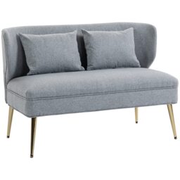 HOMCOM 2 Seater Sofa, Linen-look Fabric Upholstered Small Sofa with Wing Back, Thick Seat, Metal Legs, Loveseat for Living Room, Bedroom, Home Office, Studio, 117 cm, Light Grey Grey Two Seater