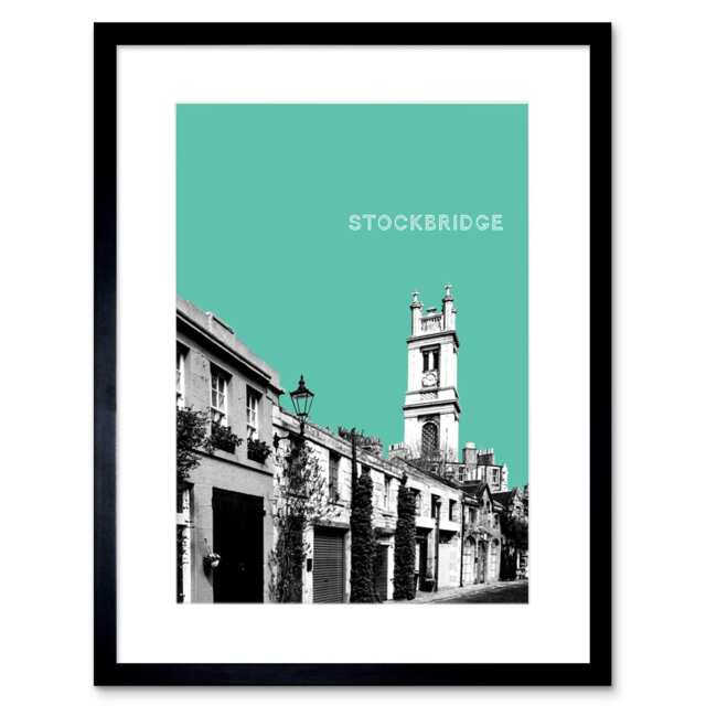 "Stockbridge Edinburgh Scotland Teal 9x7"" Black Framed Wall Art Print"