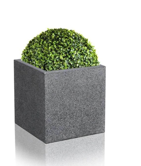 Primrose Black Cube Planter Poly-Terrazzo Dark Grey Outdoor Patio Garden 63cm