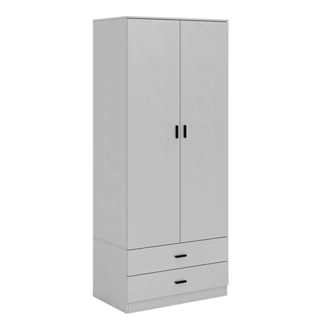 2-Door 2-Drawer Wardrobe with Storage Shelf, and Hanging Space - 180x75x46cm Grey Grey & Grey 1