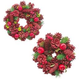 Christmas Wreath Festive Decoration with Jute Hanger Traditional Pinecone Decor Multi Red, Apple & Berry 34cm 1
