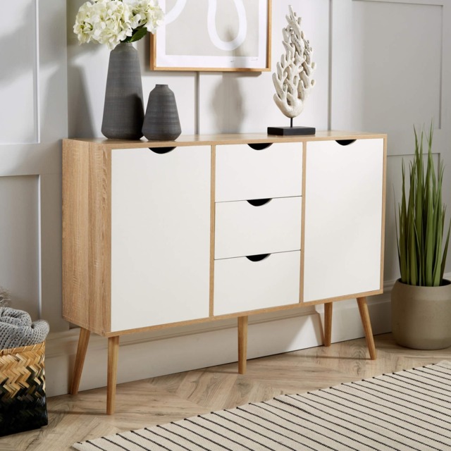 Sideboard Storage Cabinet 2 Door 3 Drawer Cupboard Solid Wood Legs