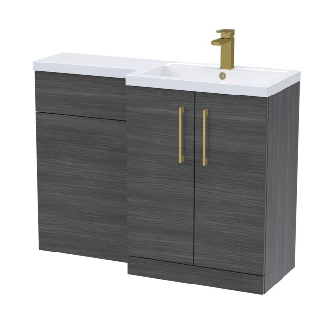 Balterley Right-Hand Bathroom Vanity and WC Unit Combination, Basin - Handles Grey Anthracite Woodgrain