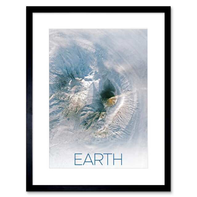 "NASA Our Solar System Earth Image Kamchatka Volcanoes 9x7"" Black Framed Wall Art Print"