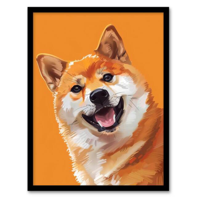 Shiba Inu Dog Lover Pet Portrait Orange Black Framed Wall Art Print A4