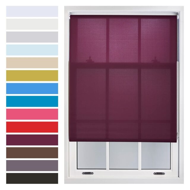 FURNISHED Daylight Roller Blinds Made to Measure Sheer Window Blind with Metal Fittings Purple Aubergine (W) 180cm x (L) 210cm
