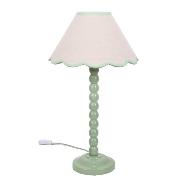 ValueLights Bobbles Sage Green Table Lamp Green Trim Scallop Shade and Bulb