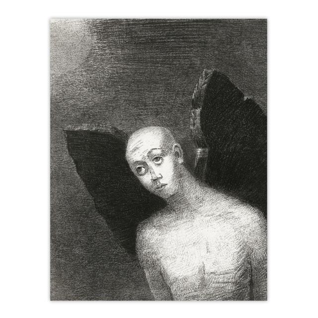 "Fallen Angel Spreads Black Wings Redon Vintage Wall Art Poster Print 12X16"""