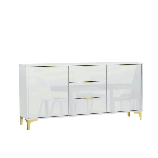 Sideboard 140cm White High Gloss with Gold Accents White