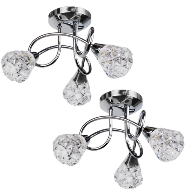 Set of 2 Oto - Chrome with Textured Glass 3 Light Flush Ceiling Lights Chrome Polished chrome plate and moulded crystal effect glass 2