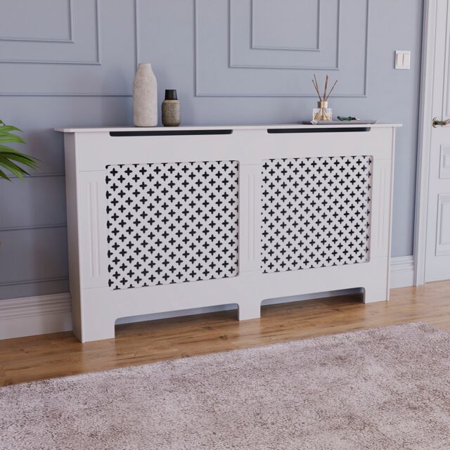 Vida Designs Oxford Radiator Cover Painted MDF Cabinet, White, 152cm