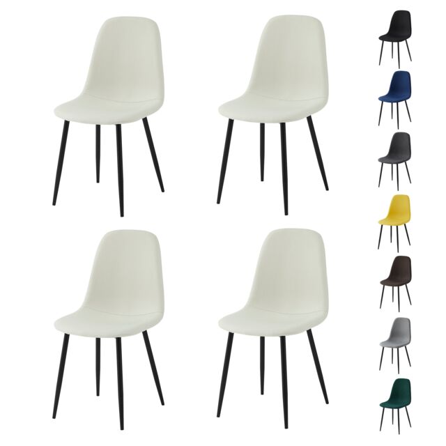 Set of 4 Teddy Faux Fur Stitched Design Dining Chairs Beige White Bella by MCC