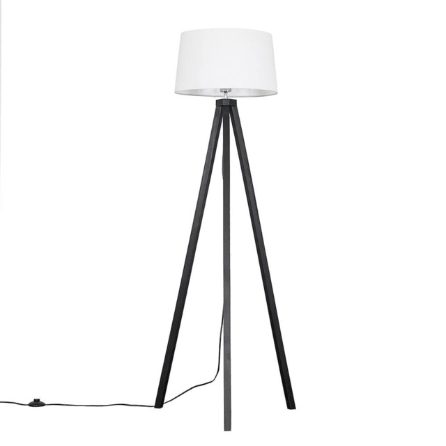 ValueLights Barbro Black Wood Tripod Floor Lamp White Shade