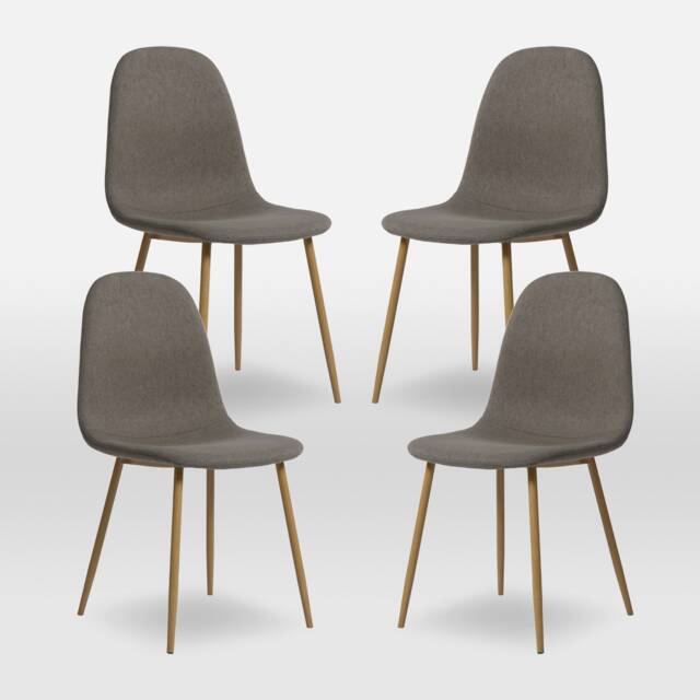 ASTERIA Dining Chairs Set of 4 Upholstered Linen Fabric Dark Grey Wood Leg