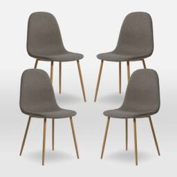 ASTERIA Dining Chairs Set of 4 Upholstered Linen Fabric Dark Grey Wood Leg