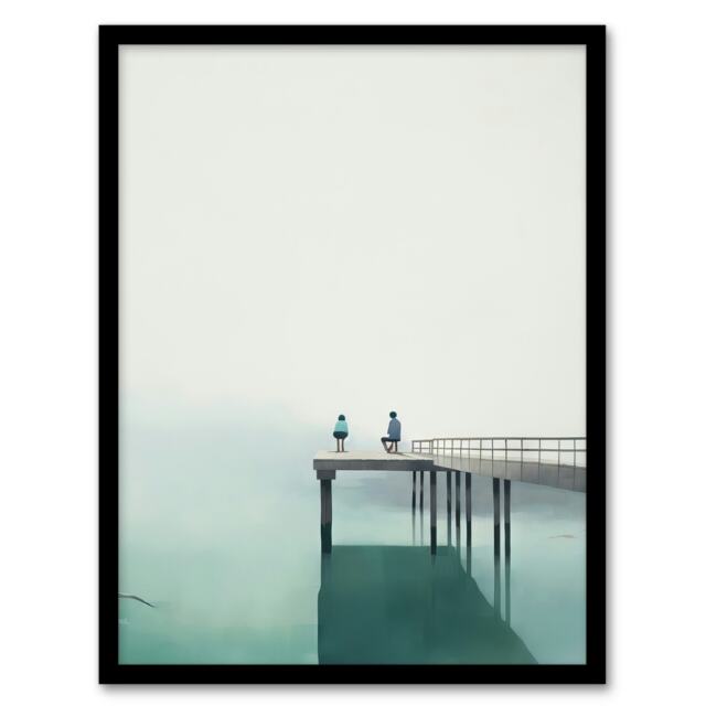 End Pier Minimalist Soft Pastel Calm Home Decor Black Framed Wall Art Print A4