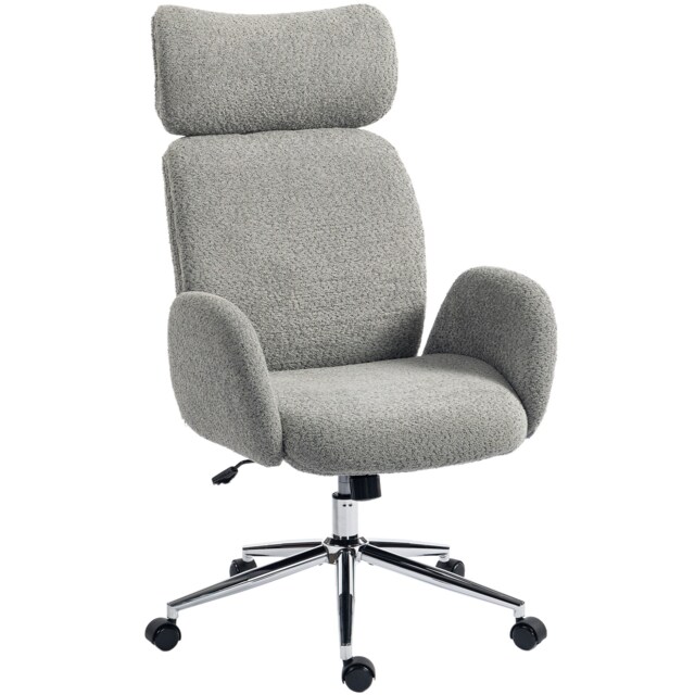 HOMCOM Office Chair with Adjustable Headrest, Comfy Desk Chair, Dark Grey Grey Charcoal grey