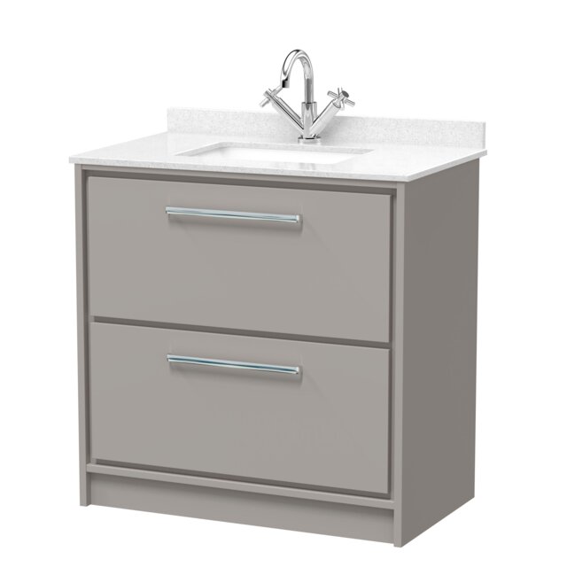 Balterley Floor Standing 2 Drawer Vanity with Marble Worktop Basin Grey Pebble Grey 878 x 820 x 470mm