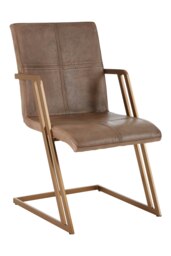 Interiors By Premier Grey Leather And Iron Chair, Luxe Accent Chair For Outdoor Patio, Comfotable Lounge Chair, Kitchen Chair Brown