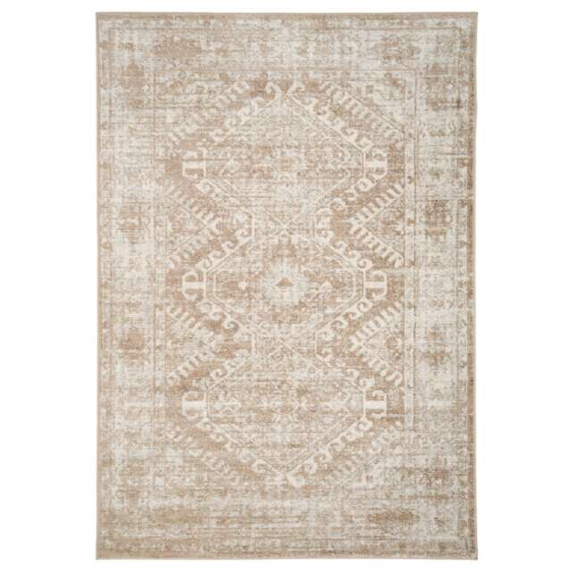 KUKOON Neutral Beige Geometric Medallion Bordered Rug 60cm x 110cm Cream