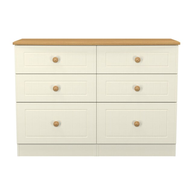Lancaster 6 Drawer Wide Chest of Drawers in Cream Ash & Oak (Ready Assembled) Cream Cream Ash & Oak
