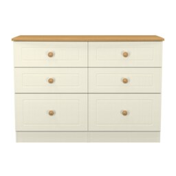 Lancaster 6 Drawer Wide Chest of Drawers in Cream Ash & Oak (Ready Assembled) Cream Cream Ash & Oak