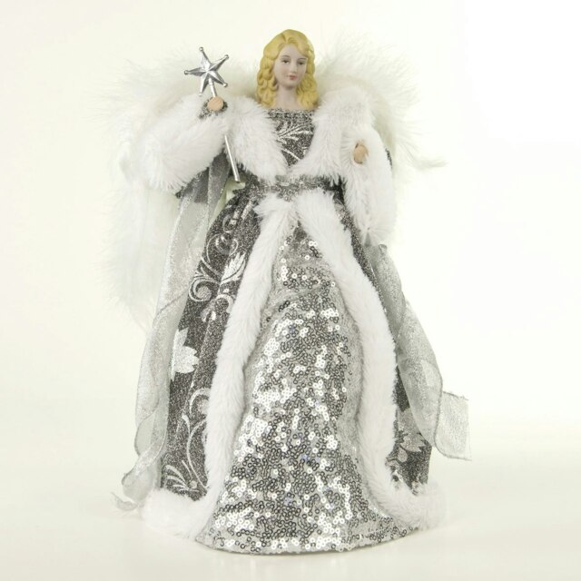 "12"" Silver & White Dress Tree Top Angel"