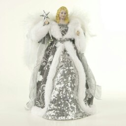 "12"" Silver & White Dress Tree Top Angel"