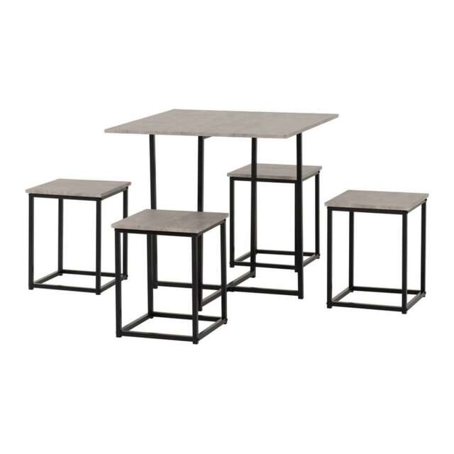 Kent 1 and 4 Stowaway Dining Set - Stone Effect - Black Brown 5
