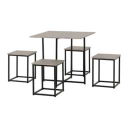 Kent 1 and 4 Stowaway Dining Set - Stone Effect - Black Brown 5