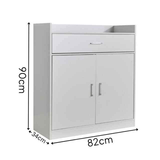 Shoe Storage Cabinet Cupboard 2 Door Hallway Organiser Compact Space Saver White