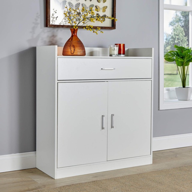 Shoe Storage Cabinet Cupboard 2 Door Hallway Organiser Compact Space Saver White