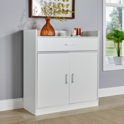 Shoe Storage Cabinet Cupboard 2 Door Hallway Organiser Compact Space Saver White