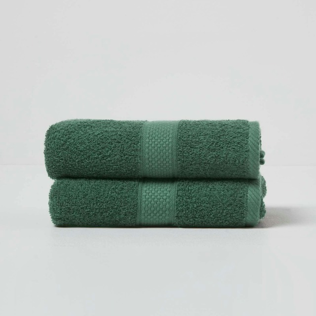 Homescapes Turkish Cotton Hand Towel Set of 2 - Dark Green Green Hand towel 2