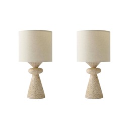 ValueLights Cady Pair of Stone Effect Natural Table Lamps and Bulbs