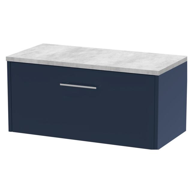 Balterley Winshill Contemporary 1 Drawer Wall Hung Vanity Unit with Laminate Worktop, Dark Blue, 800mm