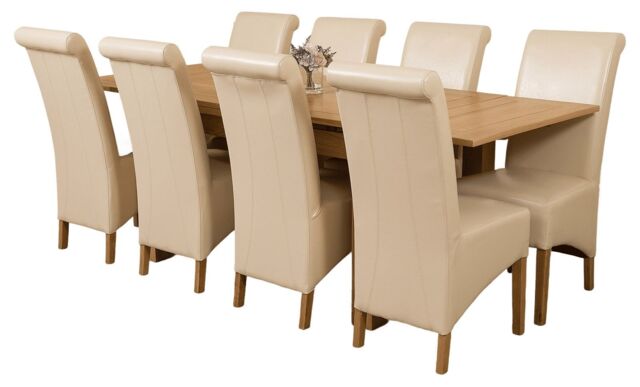 Richmond 140-220cm Oak Extending Dining Table & 8 Montana Leather Chairs Cream Cream
