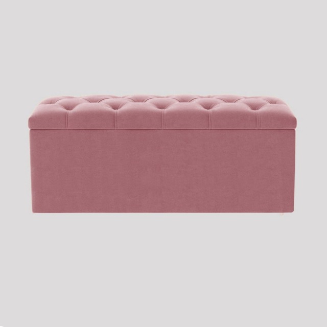 120cm Luna Chesterfield Ottoman Storage Box - Pink Plush Velvet Upholstered Blanket Box