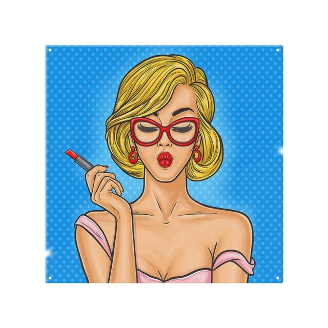 Pop art illustration woman paints her lips Designer Splash Back White