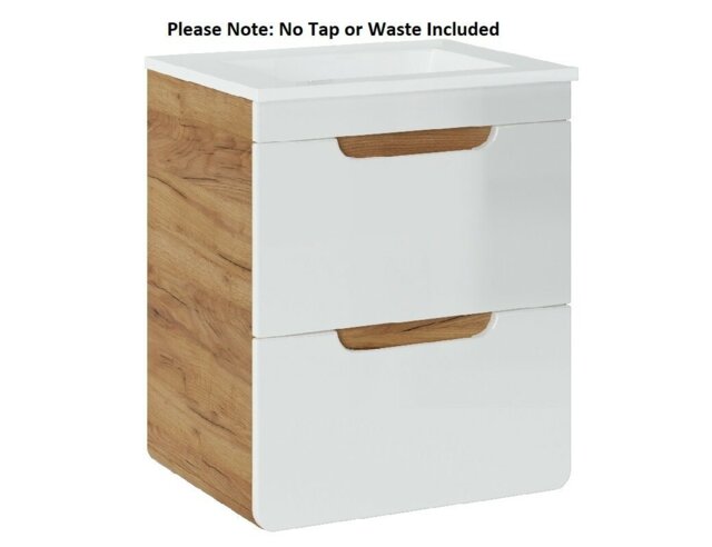 500mm Vanity Unit Bathroom Sink Cabinet with Drawers Wall Hung White Gloss Oak Compact Narrow Aruba