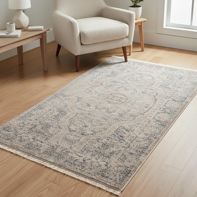 LIVABLISS Galey Alix Maria Elena-Vintage Traditional Boho Fringe Rug 66 x 115 cm Brown Blue Beige