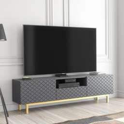 TV Unit Cabinet Sideboard Stand Storage Cabinet Grey Diamond Pattern Gold Legs 180cm