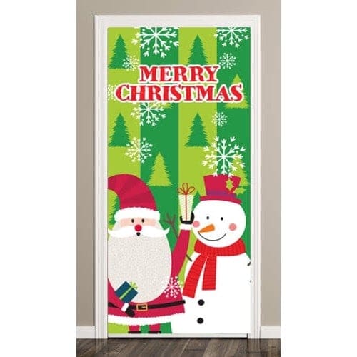 Santa And Snowman Christmas Door Cover PVC Party Sign Decoration 66cm x 152cm