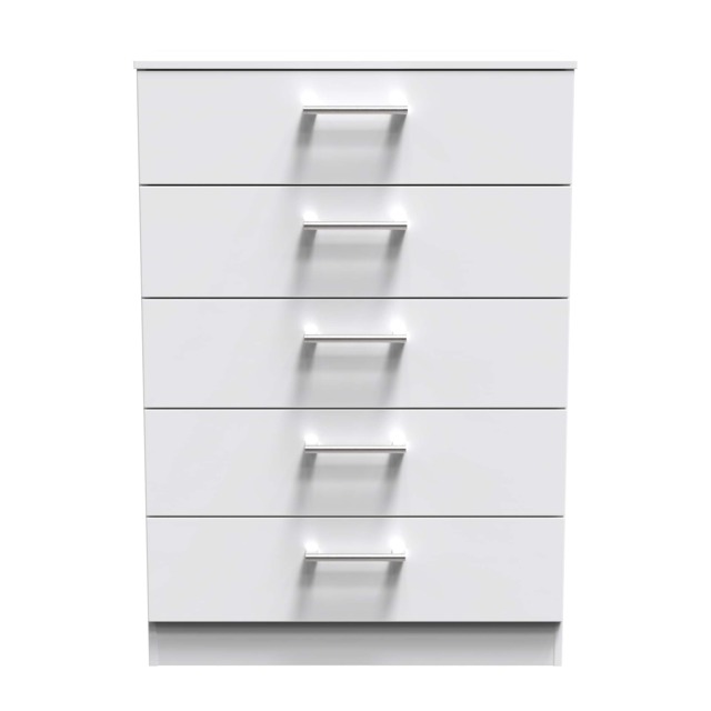 Cornwall 5 Drawer Chest of Drawers in White Matt (Ready Assembled) White White Matt