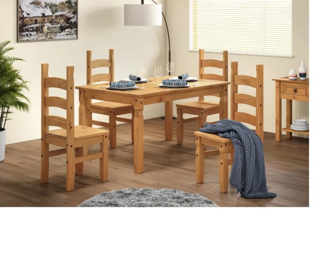 Mercers Furniture Corona 5'0 Table & 4 Chairs Dining Set Solid Wood Pine Wooden Kitchen with Mexican Styling