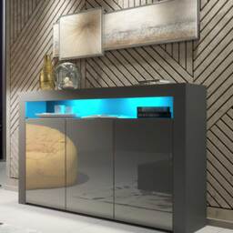 TV Unit TV Stand Sideboard Storage Cabinet Cupboard Grey High Gloss LED 155cm