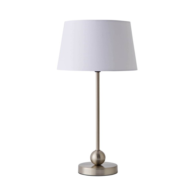 ValueLights Theydon Brushed Chrome Single Stem Metal Ball Table Lamp White Shade