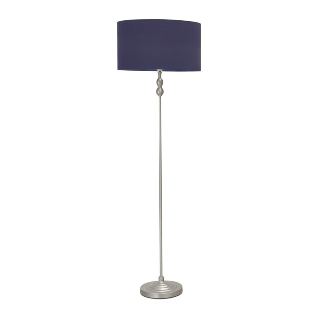 ValueLights Maggie Chrome Candlestick Floor Lamp Navy Shade Blue