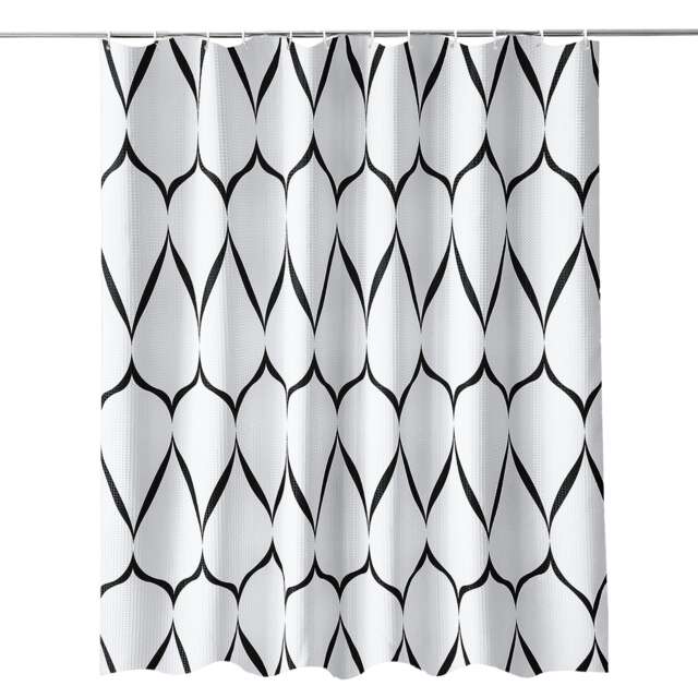 Lattice White Polyester Shower Curtain with 12 Hooks - 180x200cm