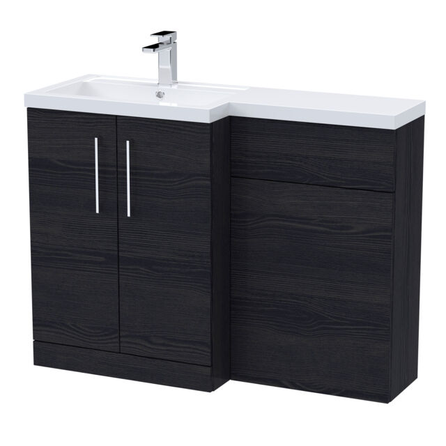 Balterley Left-Hand Bathroom Vanity and WC Unit Combination with Basin, with Handles Black Black Woodgrain